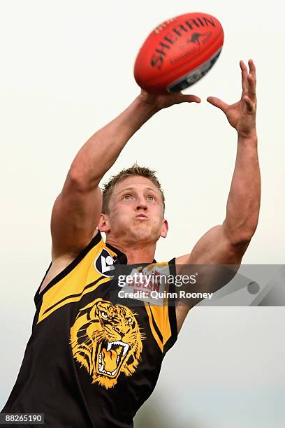 Daniel Harris of Werribee marks during the round nine VFL match between the Casey Scorpions and the Werribee Tigers at Casey Fields on June 6, 2009...