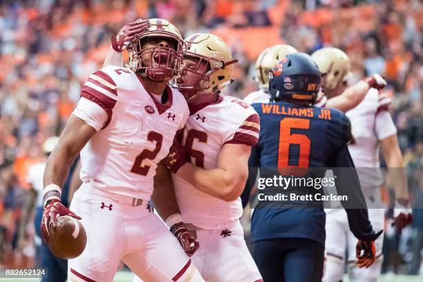 Dillon of the Boston College Eagles celebrates a touchdown during the first quarter that makes the score 14-7 Boston College leading Syracuse Orange...