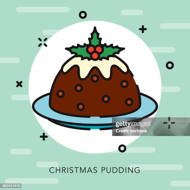 christmas pudding open outline icon - christmas pudding stock illustrations