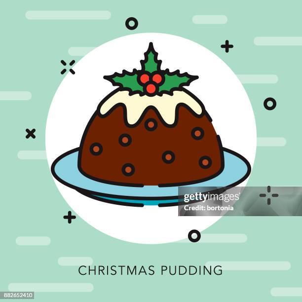 christmas pudding open outline icon - fruit cake stock illustrations