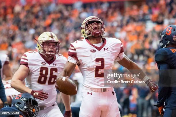 Dillon of the Boston College Eagles celebrates a touchdown during the first quarter that makes the score 14-7 Boston College leading Syracuse Orange...