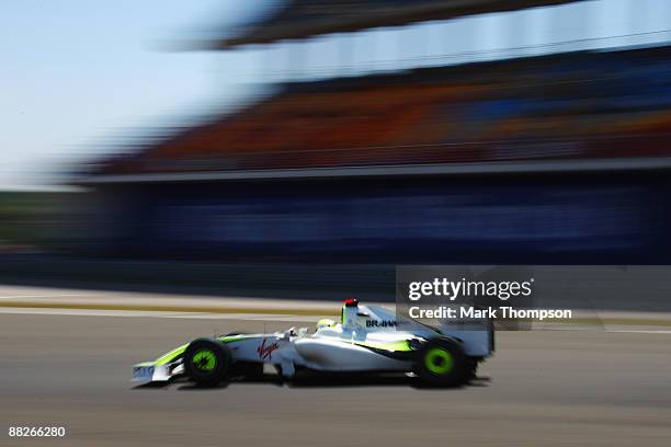 Jenson Button of Great Britain and Brawn GP drives in the final practice session prior to qualifying for the Turkish Formula One Grand Prix at...