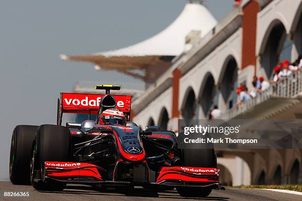 Heikki Kovalainen of Finland and McLaren Mercedes drives in the final practice session prior to qualifying for the Turkish Formula One Grand Prix at...