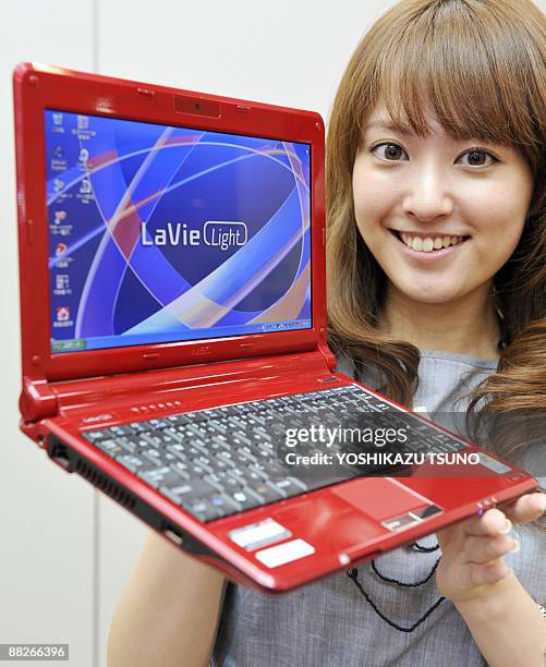 Model displays Japanese computer giant NEC's new notebook PC "LaVie Light BL350", equpped with Intel's ATOM processor on its CPU, 10.1-inch LCD...