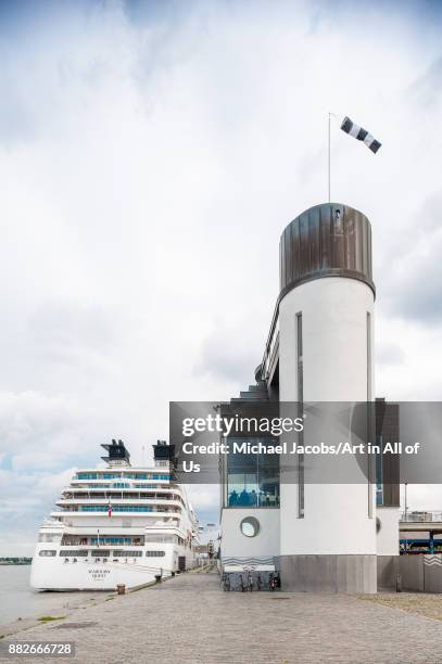 Belgium, Antwerp MV Seaborn Quest cruise ship docked at Zuiderterras. The Zuiderterras is a pavilion, containing a restaurant, and landmark. Cruise...