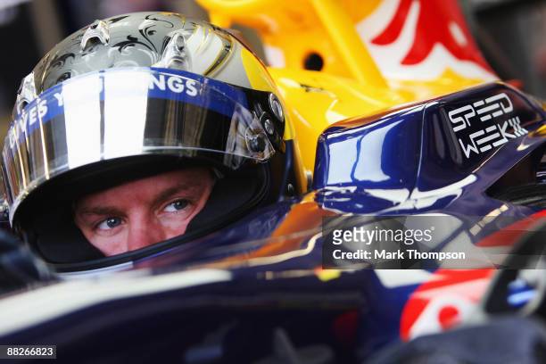 Sebastian Vettel of Germany and Red Bull Racing prepares to drive in the final practice session prior to qualifying for the Turkish Formula One Grand...