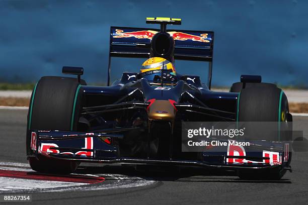 Sebastien Buemi of Switzerland and Scuderia Toro Rosso drives in the final practice session prior to qualifying for the Turkish Formula One Grand...