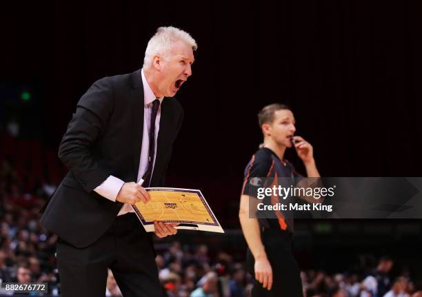 Kings coach Andrew Gaze looks on during the round eight NBL match between the Sydney Kings and the Cairns Taipans at Qudos Bank Arena on November 30,...