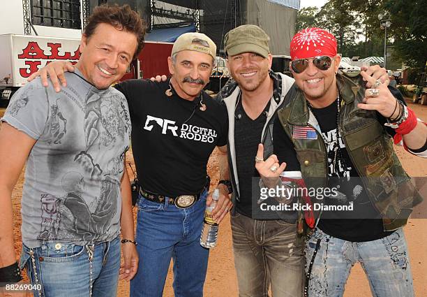 Country Musicians LoCash Cowboys are joined by Country singers/songwriters Mark Collie and Aaron Tippin backstage at the 2009 BamaJam Music and Arts...