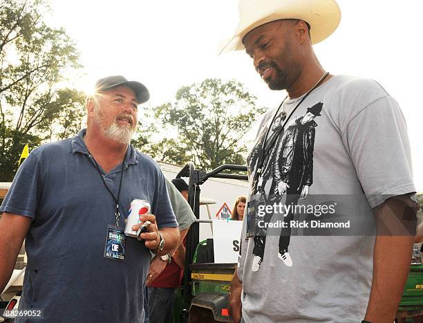 Producer James Stroud and Musician Cowboy Troy backstage at the 2009 BamaJam Music and Arts Festival on June 5, 2009 in Enterprise, Alabama.