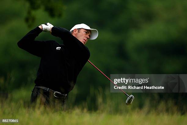 Richard Green of Australia tee's off at the 18th during the third round of the Celtic Manor Wales Open on the 2010 Course at The Celtic Manor Resort...