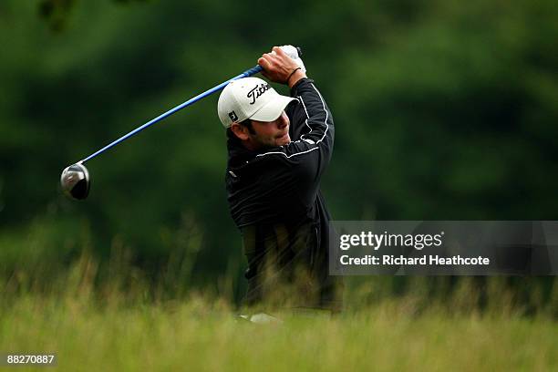 Paul Waring of England tee's off at the 18th during the third round of the Celtic Manor Wales Open on the 2010 Course at The Celtic Manor Resort on...