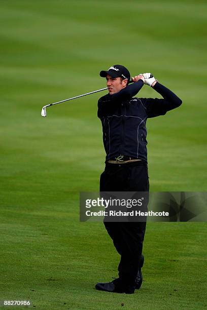 Ross Fisher of England plays into the 6th green during the third round of the Celtic Manor Wales Open on the 2010 Course at The Celtic Manor Resort...