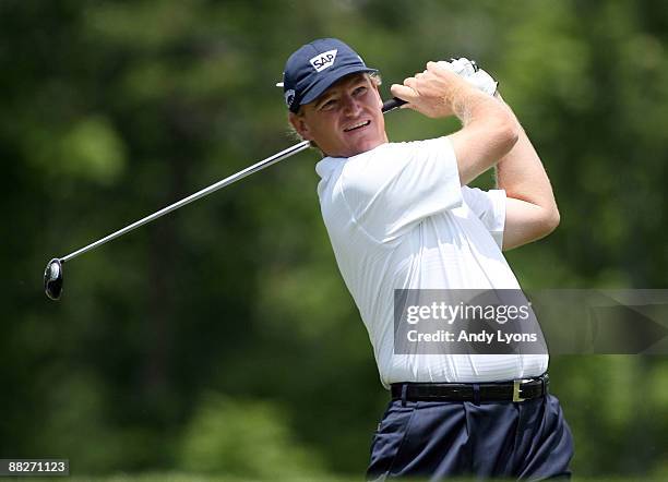 Ernie Els of South Africa hits his tee shot on the third hole during the third round of the Memorial Tournament on June 6, 2009 at the Muirfield...