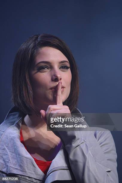 Actress Ashley Greene gestures to fans as she attends the Twilight fan party at E-Werk on June 6, 2009 in Berlin, Germany.