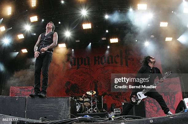 Jacoby Shaddix and Tobin Esperance of Papa Roach perform on stage on day 2 of Rock Im Park at Frankenstadion on June 6, 2009 in Nuremberg, Germany.