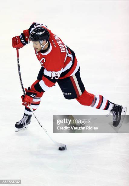 Travis Barron of the Ottawa 67's skates during an OHL game against the Niagara IceDogs at the Meridian Centre on November 24, 2017 in St Catharines,...