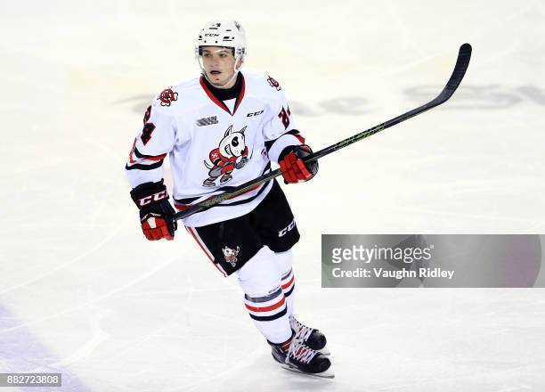 Liam Ham of the Niagara IceDogs skates during an OHL game against the Ottawa 67's at the Meridian Centre on November 24, 2017 in St Catharines,...