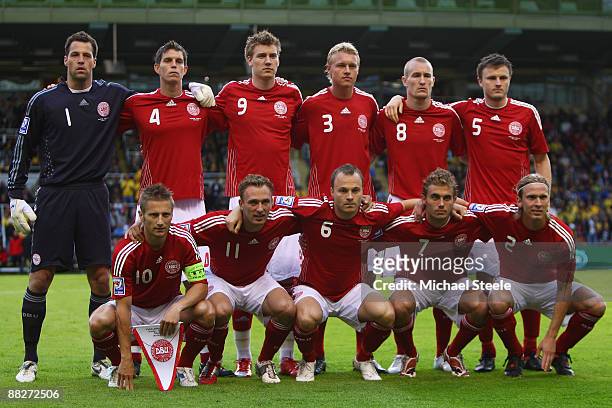 Denmark team group during the FIFA2010 World Cup Qualifying Group 1 match between Sweden and Denmark at the Rasunda Stadium on June 6, 2009 in Solna,...