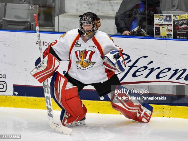 Francis Marois of the Baie-Comeau Drakkar skates during the warm-up prior to the QMJHL game against the Blainville-Boisbriand Armada at Centre...