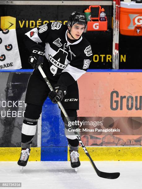 Samuel Bolduc of the Blainville-Boisbriand Armada waits for the puck during the warm-up prior to the QMJHL game against the Baie-Comeau Drakkar at...