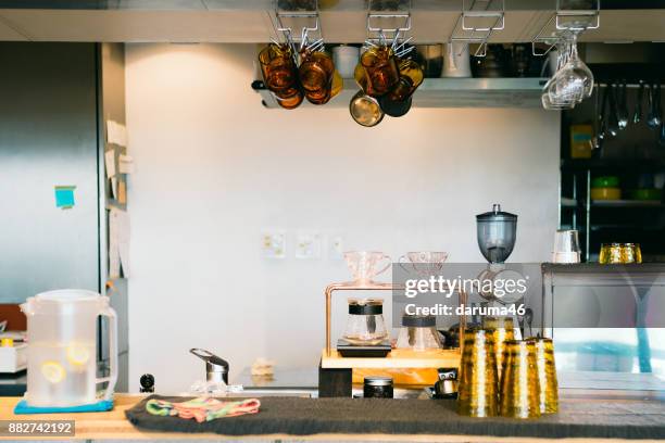 interior of empty coffee shop counter - cafe culture stock pictures, royalty-free photos & images