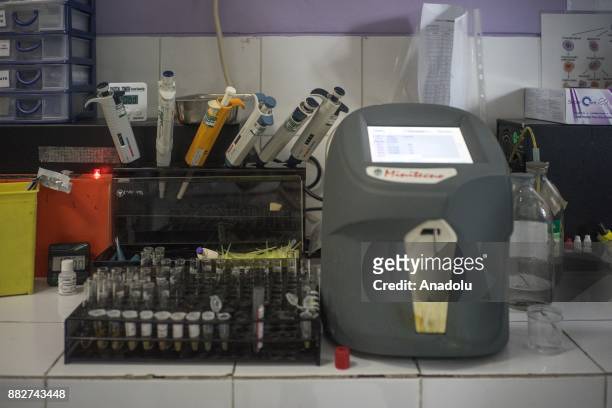Test tools are seen at government-run Community Senen in Jakarta, Indonesia on November 30, 2017. Data from the United Nations Programme on HIV and...