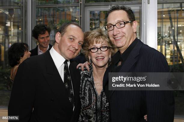 Zach Grenier, Actress Jane Fonda, and Moises Kaufman attend the Tony Eve Cocktail Party on the eve of the 63rd Annual Tony Awards at Montenapo...