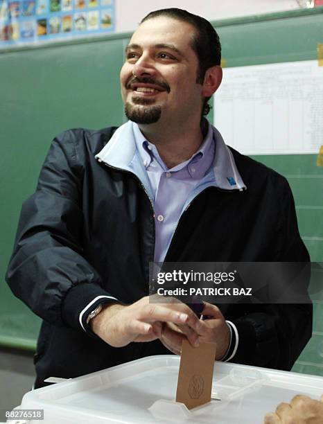 Lebanese parliamentary majority leader Saad Hariri casts his ballot at a polling station in downtown Beirut on June 7, 2009. Lebanese voters cast...