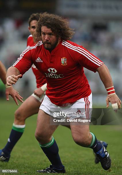 Adam Jones, the Lions prop, looks on during the match between the Cheetahs and the British and Irish Lions on their 2009 tour of South Africa at...