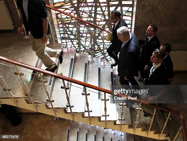 Israeli Prime Minister Benjamin Netanyahu arrives for the weekly cabinet meeting at his offices on June 7, 2009 in Jerusalem, Israel. Netanyahu said...