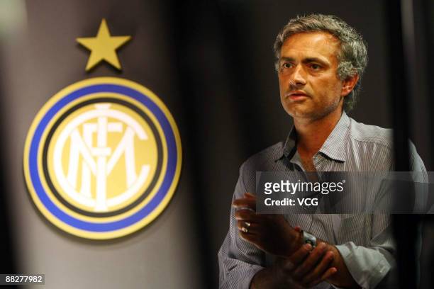 Jose Mourinho, coach of FC Inter Milan, is interviewed during his visit to Beijing on June 7, 2009 in Beijing, China.