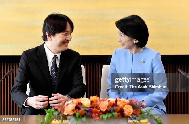 Prince Akishino attends a press conference ahead of his 52nd birthday with his wife Princess Kiko of Akishino at his residence on November 22, 2017...