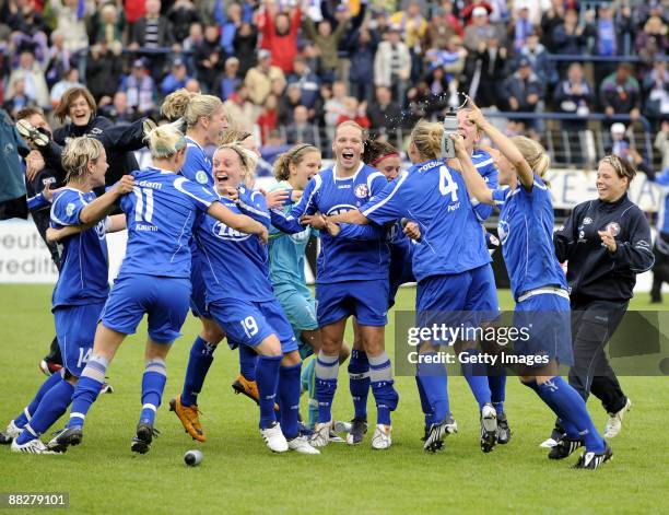 The Team of Potsdam celebrates the win of german titel during the Women Bundesliga match between FFC Turbine Potsdam and VfL Wolfsburg at the...