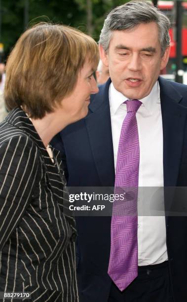 Deputy Leader of the Labour Party Harriet Harman and British Prime Minister Gordon Brown arrive at the old Town Hall in Stratford, East London on...