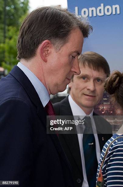 First Secretary of State and Minister for Business, Innovation and Skills Lord Mandelson arrives at the old Town Hall in Stratford, East London on...