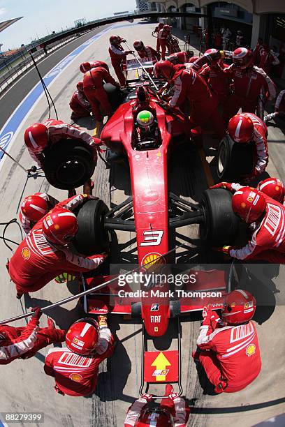 Felipe Massa of Brazil and Ferrari comes in for a pitstop during the Turkish Formula One Grand Prix at Istanbul Park on June 7 in Istanbul, Turkey.