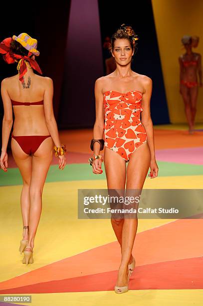 Model Ana Beatriz Barros displays a design by Salinas during the Fashion Rio 2009 at the Pier Maua on June 6, 2009 in Rio de Janeiro, Brazil.
