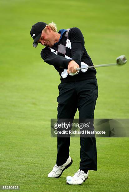 Jeppe Huldahl of Denmark hits a shot on the 11th during the final round of the Celtic Manor Wales Open on the 2010 Course at The Celtic Manor Resort...