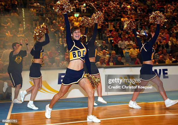 Cheerleaders 'Bright Delights' of Oldenburg perform during the Basketball Bundesliga Play-Off match between EWE Baskets Oldenburg and Brose Baskets...