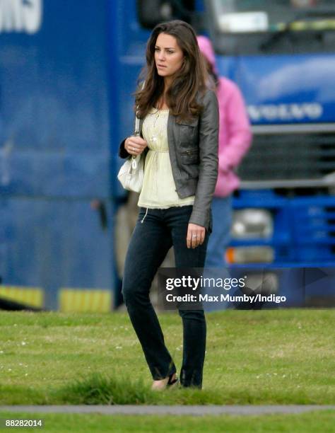 Kate Middleton watches HRH Prince William and HRH Prince Harry compete in The Dorchester Trophy polo match at Cirencester Park Polo Club on June 7,...