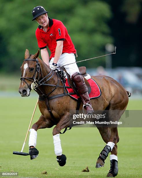 Prince Harry plays in The Dorchester Trophy polo match at Cirencester Park Polo Club on June 7, 2009 in Cirencester, England.