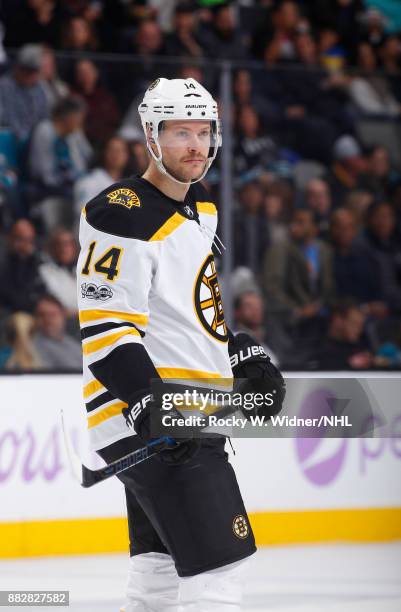 Paul Postma of the Boston Bruins skates against the San Jose Sharks at SAP Center on November 18, 2017 in San Jose, California.