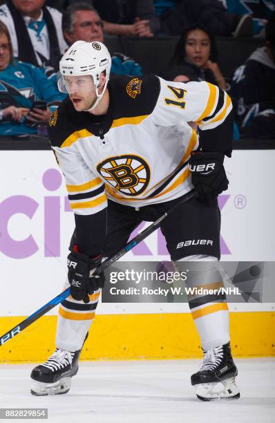 Paul Postma of the Boston Bruins skates against the San Jose Sharks at SAP Center on November 18, 2017 in San Jose, California.