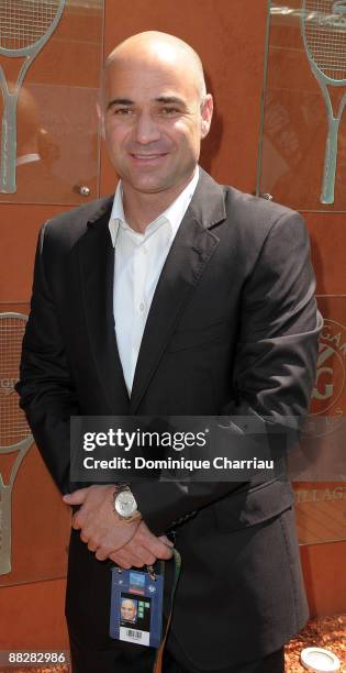 Tennis player Andre Agassi attends The French Open 2009 at Roland Garros Stadium on June 7, 2009 in Paris, France.