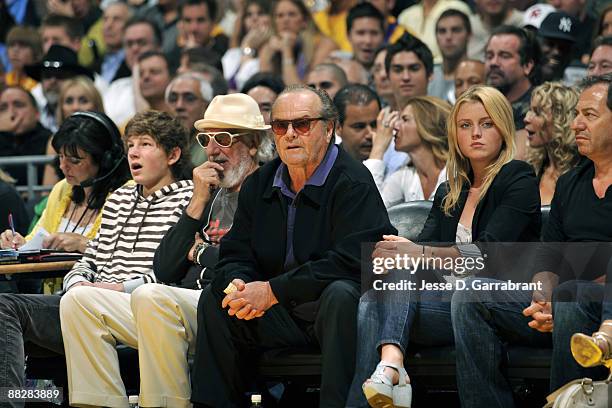 Jack Nicholson sits courtside to watch the Los Angeles Lakers play against the Orlando Magic during Game Two of the 2009 NBA Finals at Staples Center...