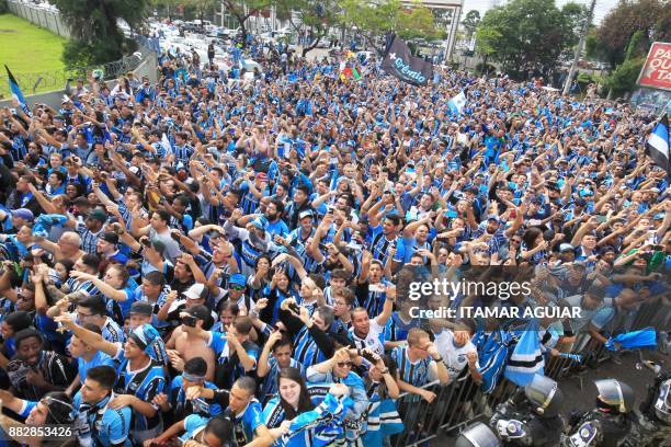 Brazils Gremio supporters gather in Porto Alegre, Brazil to receive their football team players after winning the Copa Libertadores 2017 final match...