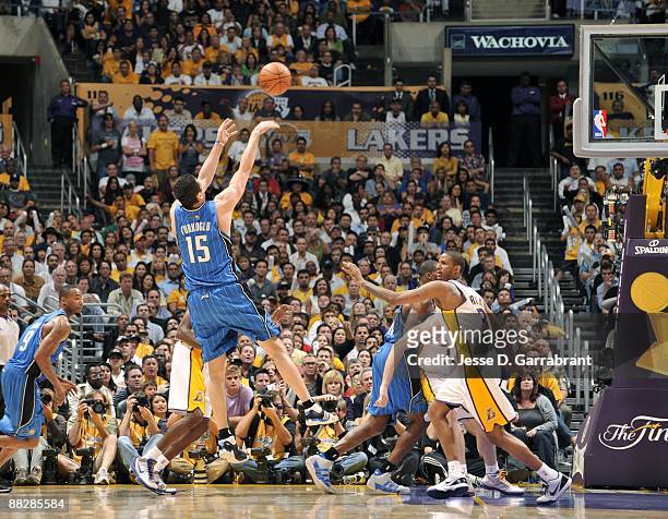 Hedo Turkoglu of the Orlando Magic shoots against the Los Angeles Lakers during Game Two of the 2009 NBA Finals at Staples Center on June 7, 2009 in...