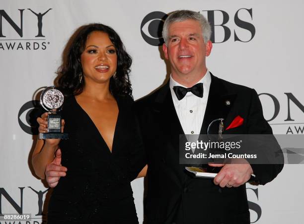 Karen Olivo, winner Best Performance by an Actress in a Musical, for "West Side Story" and Gregory Jbara, winner Best Performance by a Featured Actor...