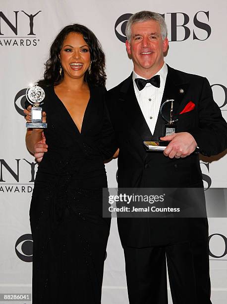 Karen Olivo, winner Best Performance by an Actress in a Musical, for "West Side Story" and Gregory Jbara, winner Best Performance by a Featured Actor...